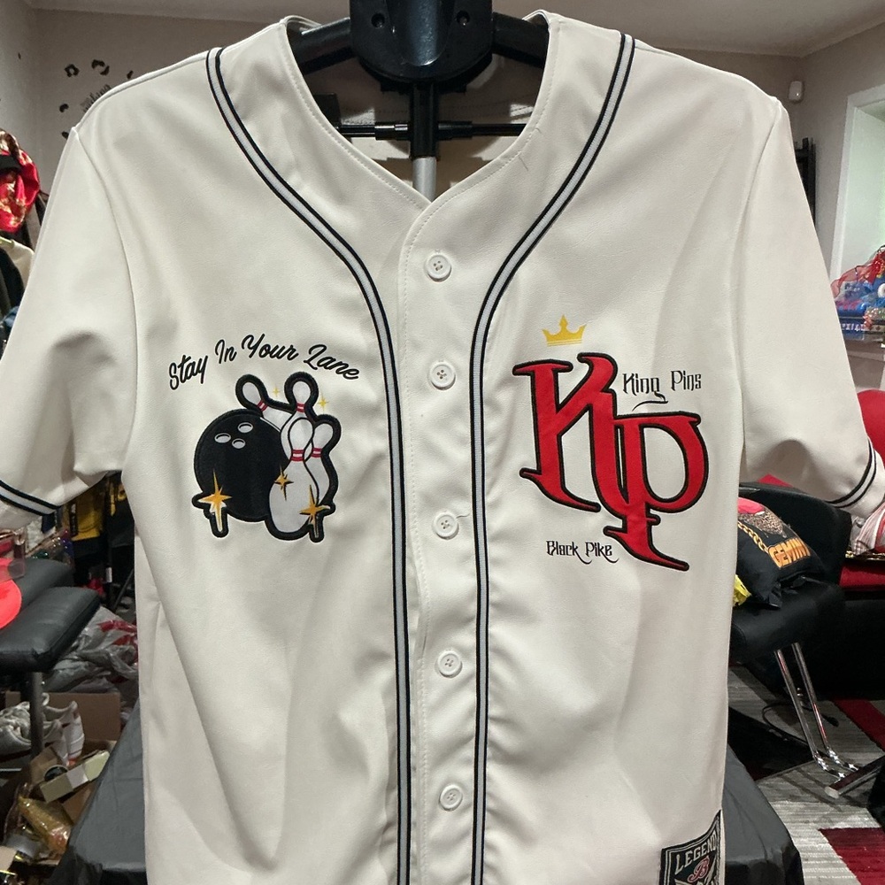 King Pins 'Stay In Your Lane' Cream Baseball Jersey - Picture 1 of 4